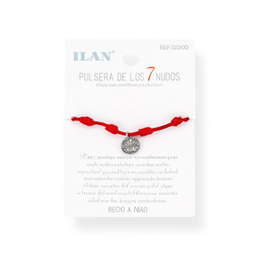Braccialetto Ilan con 7 nodi, cordoncino rosso e ciondolo Albero del Mondo in colore argento e oro - Product Image 1
