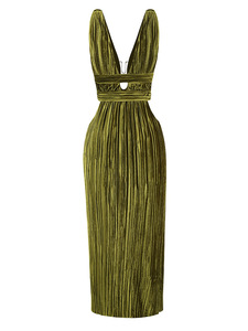 Lujo terciopelo sin mangas profundo cuello en V vestido largo Casual <span class=keywords><strong>imperio</strong></span> volantes fruncido sólido nueva <span class=keywords><strong>moda</strong></span> para Primavera Europea otoño - Product Image 4