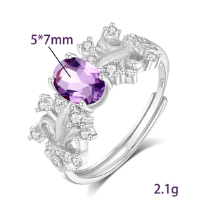 8 Anillos Vintage de Plata 925 Chapados en Oro con Acabado Cepillado, Diseño de Flor de Iris, con Cristal Natural Ovalado de 5*7mm, Joyería de Alta Gama - Product Image 6