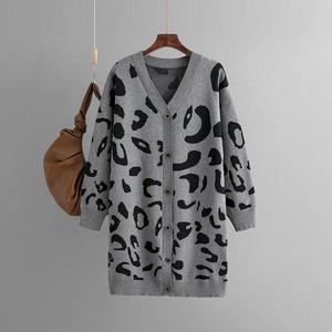 Nouveautés automne-hiver, tricot mi-long à imprimé léopard, cardigan pour <span class=keywords><strong>femme</strong></span>, manteau ample - Product Image 2