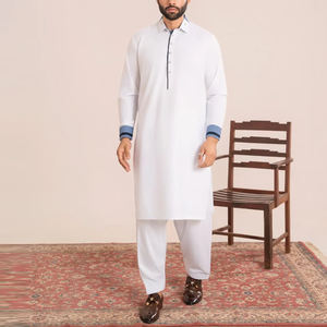 Último Diseño Islámico para Hombre, Shalwar Kameez con Bolsillos Laterales, Ajuste Cómodo, Largo Regular, Secado Rápido, Sin Arrugas, Algodón, Ropa de Fiesta - Product Image 1