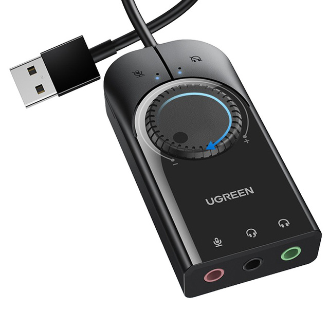 Ugreen 2-Channel External USB Audio Interface for Sound Card Microphone Laptop PS4 Headset