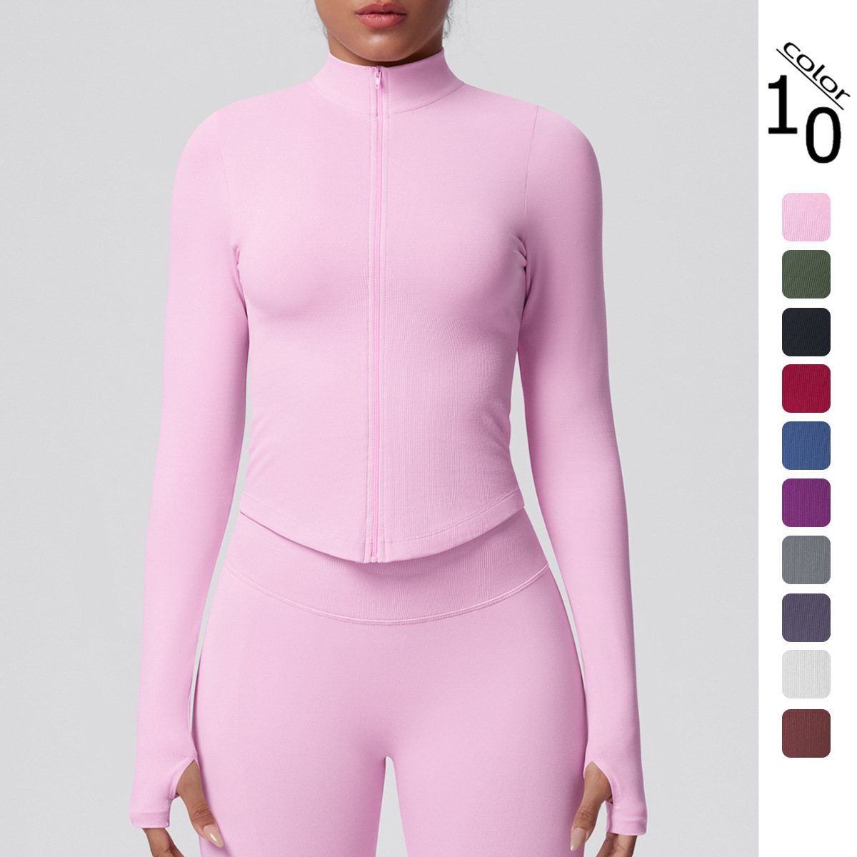 High Quality Seamless Solid Color Tight High Elastic Breathable Stand Collar Zipper Sports Running Yoga Jacket for Women