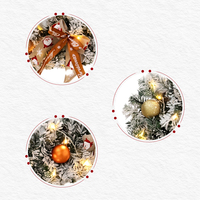 Ensemble de plantes suspendues de Noël enneigées pré-décorées, pin givré, plastique écologique durable, nœuds marron, boules or cuivre