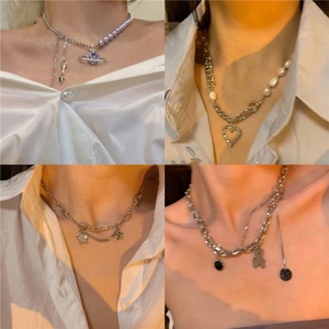 Collares de Joyería Vintage de Acero Inoxidable con Colgante de Medallón Redondo de Concha Natural, Sol y Media Luna - Product Image 1