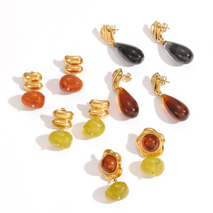 Pendientes de Resina con Forma de Gota Ovalada Retro, Venta al por Mayor, Pendientes Coreanos Antideslustre, Diseño de Acero Inoxidable, Regalos de Joyería - Product Image 3