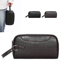 Tas Clutch Anti Maling Motif Kulit Buaya Pria, Tahan Air, 6 Slot Kartu, Kantong Ponsel Resleting Ganda, Dilengkapi Tali Pergelangan Tangan untuk Perjalanan Bisnis