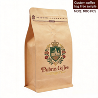 Sac d'emballage pour café personnalisé, fond plat avec valve et fermeture éclair, option écologique
