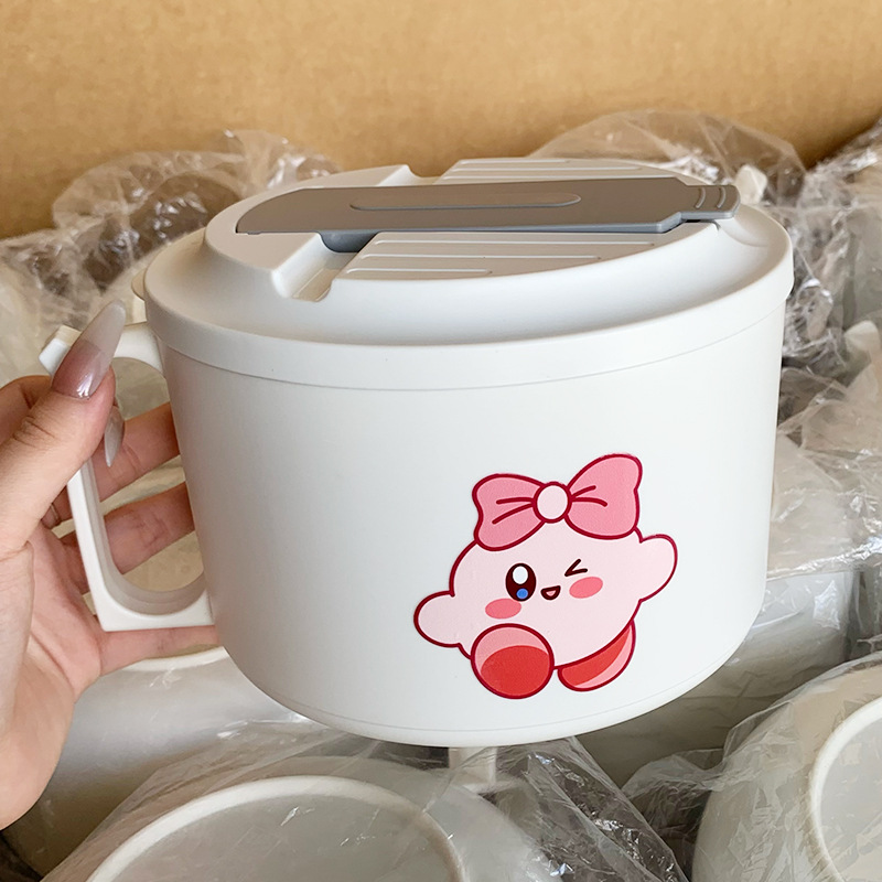 Bol de nouilles instantanées de 17 cm [Kirby's Wink] avec autocollant et couverts pliables.