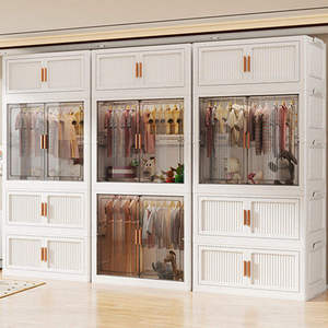 Armoire de rangement en plastique blanc, grande, empilable, avec portes transparentes - Product Image 1