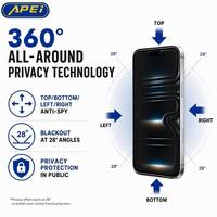 Protection d'écran en verre trempé anti-espion 360 degrés, anti-rayures 9H, installation facile pour iPhone 15, 17, 18 Pro Max