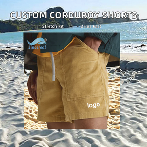 Custom Men's Mid Knee Length Shorts Summer <b>Elastic</b> Waist Sweat Cotton Organic Corduroy Quick Dry Breathable Anti-Wrinkle Casual - Product Image 2