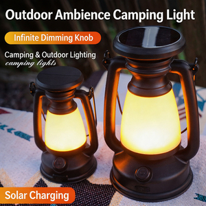 Retro Solar Camping Lantern Portable <b>Rechargeable</b> LED Outdoor <b>Lamp</b> Dimmable Ambient Light for Camping Decor - Product Image 1