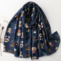 Meilleures ventes : Grand foulard et écharpes en coton doux pour femmes, châles de plage, foulards en coton imprimés motif animal chien, tendance