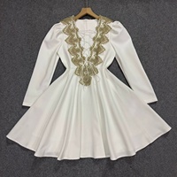 Robe Courte Sexy Femme Printemps-Été, Mini-Robe Bandage à Manches Longues, Col en V, Dentelle, Nœud Croisé sur le Devant, Coupe Évasée, pour Soirée