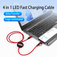 Câble de charge rapide 4-en-1 avec logo LED lumineux, chargeur USB tressé multi-ports PD 60W, cadeau promotionnel d'entreprise personnalisé 2026