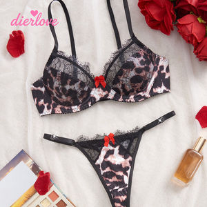 ملابس داخلية نسائية مثيرة من ديرلوف بنقشة الفهد مع فيونكة، قفازات طويلة مريحة، حمالات صدر جذابة مع دانتيل مخرم - Product Image 4