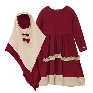 Vestido Islámico Abaya con Bloques de Color y Cuello Redondo de Manga Larga <span class=keywords><strong>para</strong></span> Niños de 0 a 3 Años y Traje Hijab <span class=keywords><strong>para</strong></span> Niños Musulmanes - Product Image 4