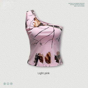 Débardeur de sport personnalisé 315G pour femme, coupe slim sexy, asymétrique à une épaule, respirant, en tissu éponge, motif camouflage américain estival - Product Image 3