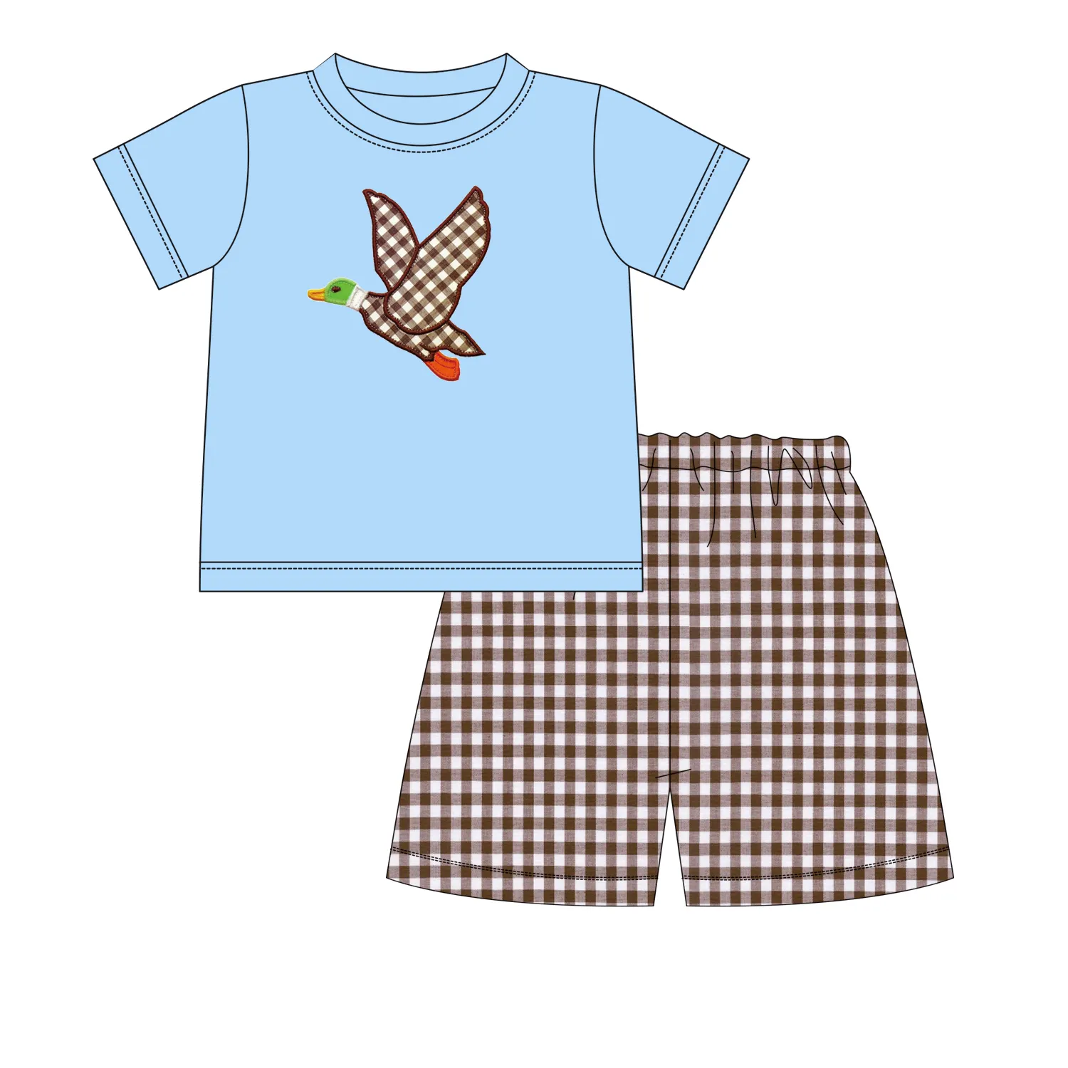 Popular summer cartoon applique boutique casual cotton baby boy clothes sets 2 piece