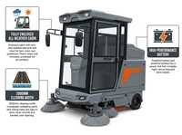 Nouvelle balayeuse électrique autotractée entièrement fermée pour le nettoyage routier, à quatre roues, avec bac de 42 gallons et moteur de 2000W
