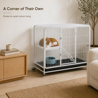 Villa carrée intérieure en fer pour chat avec plateau de nettoyage en plastique, maison d'élevage pour chat domestique avec verrou de porte