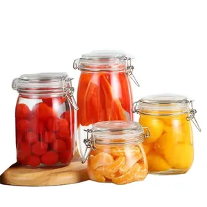 500 ml 750ml 1500ml Mantequilla de maní Miel Contenedor de embalaje Tarro de comida Tarro de vidrio para galletas con tapa de clip de rosca - Product Image 1