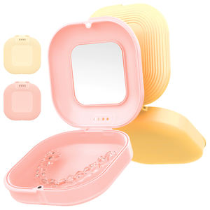 Smilestar <span class=keywords><strong>Pink</strong></span> Yellow Aligner Case con espejo, Compatible con Invisalign, <span class=keywords><strong>Mouth</strong></span> <span class=keywords><strong>Guard</strong></span> Case, Cute Retainer Case Denture Box - Product Image 1