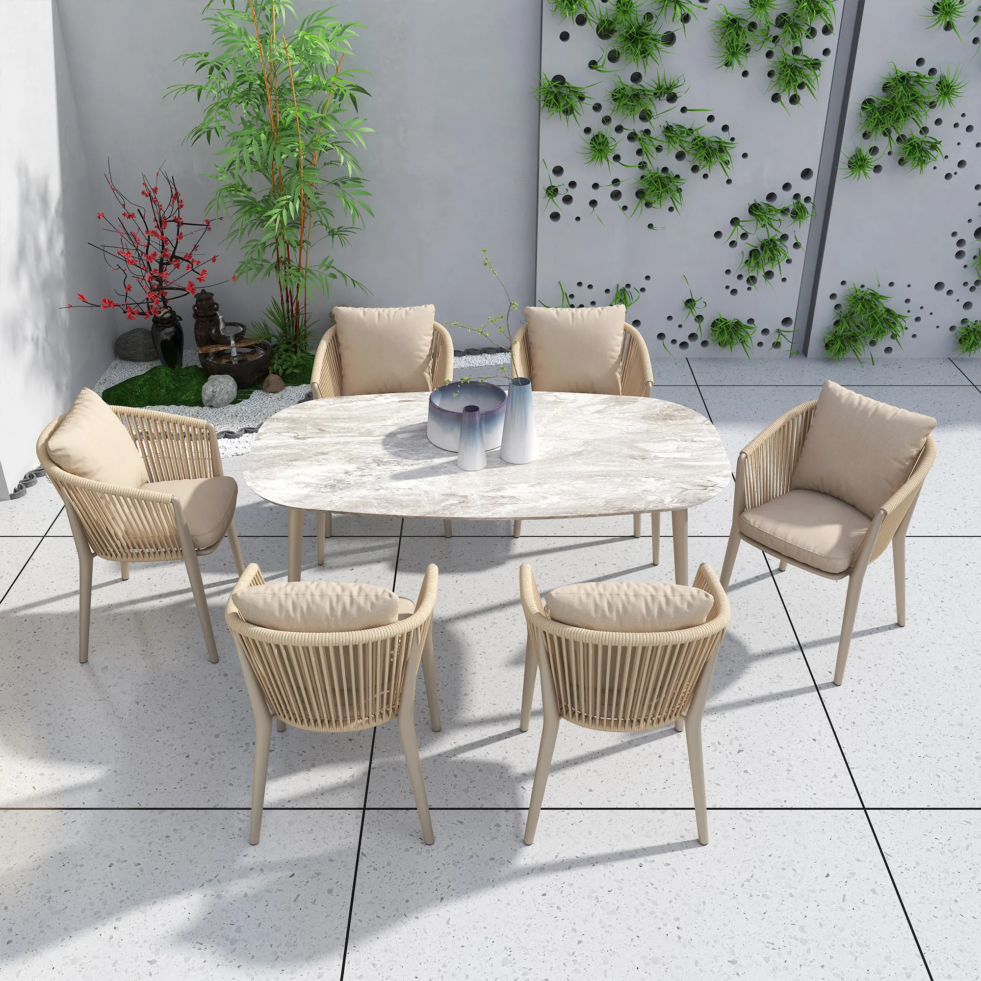 Fuliu Modern Weavan White Garden Outdoor Patio Metal Rattan Garden sofa tables garden Chairs