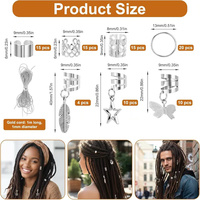 Lot de 90 bijoux de cheveux en alliage or et argent, tresses, étoiles, pinces papillon, breloques pour accessoires de dreadlocks