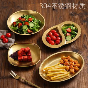 Vintage Gold Stainless Steel Plate Rectangular 304 Grade Plated For Barbecue Grilling Serving Dish Tray Industrial Style - Product Image 1