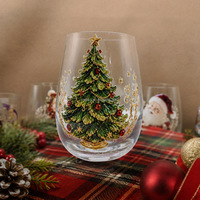 Verre à boire festif en verre artistique de Noël pour jus, lait, cocktails – Vaisselle en verre imprimée sapin de Noël et bonhomme de neige – Tasses de fête de Noël