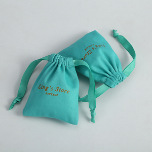 Sacs d'emballage pour bijoux en coton épais vert turquoise de luxe 10*15 cm, pochette pour femme élégante, cadeau pour femme, pochette de rangement pour bague et collier - Product Image 1