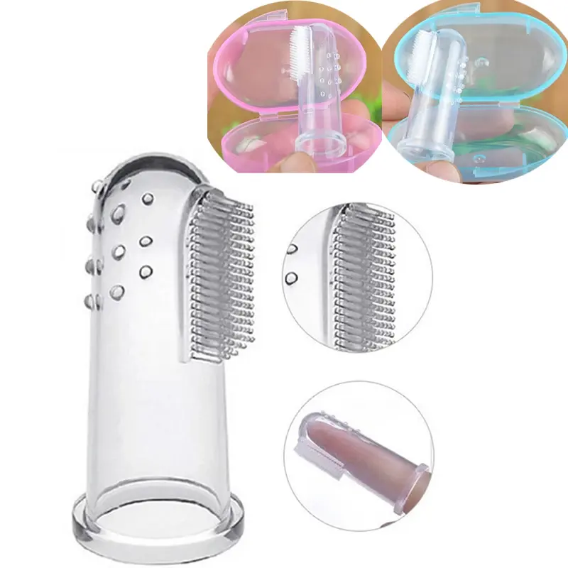 Factory Wholesale BPA Free Soft Transparent Full Surrounded Safe Silicone Baby Finger Toothbrush