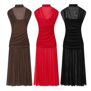 ชุดเดรสแขนกุดคอสูงผ้าตาข่ายหรูหราสำหรับผู้หญิงแฟชั่น - Product Image 1