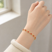 Bracelet en acier inoxydable à maillons en forme de cœur, chaîne en zircon rouge, bijoux de poignet unisexe, vacances à la plage, fête