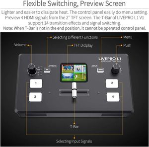 FEELWORLD livepro L1 V1 chuyên nghiệp <span class=keywords><strong>video</strong></span> Mixer Switcher HDMI 4 đầu vào USB3.0 live <span class=keywords><strong>streaming</strong></span> đa máy ảnh OEM nhà máy trực tiếp - Product Image 2