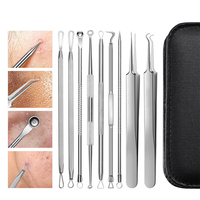 FOCSTAR BTE017 Kit d'outils d'extraction de points noirs et d'acné en acier inoxydable (7 ou 9 pièces) pour le traitement de l'acné du visage