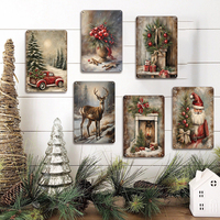 Juego de Letreros Metálicos con Temática Navideña, Decoración Retro de Pared con Santa Claus y Ciervos para el Hogar en Navidad