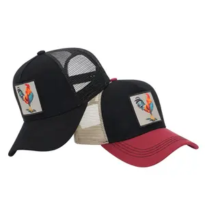 Custom 5 panel cock patch trucker hat mesh cap animal embroidery trucker hat