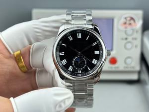 Relojes de Diseño Mecánicos de Fase Lunar de Alta Calidad y Gran Venta con Correa de Cuero Negra - Product Image 1
