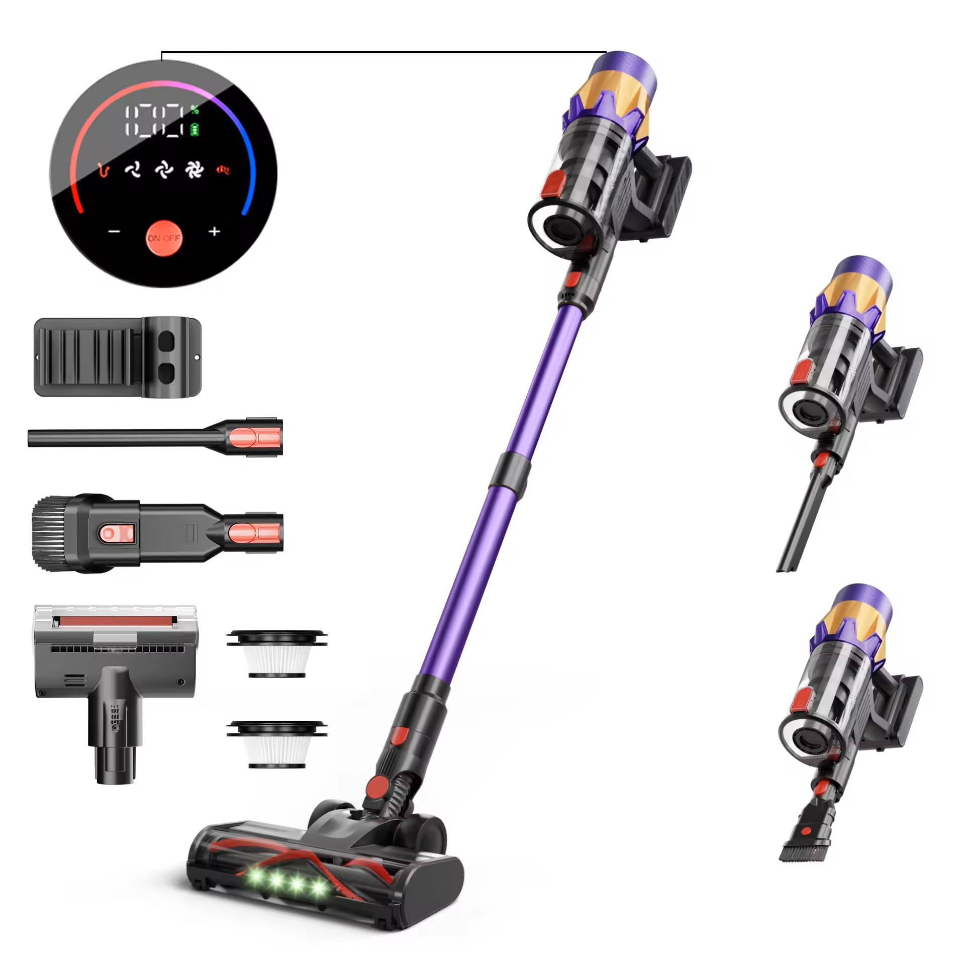 Brosse anti-acariens à tube télescopique violet V18