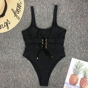 En gros Dames Couleur Uni Cordon Sangle Une pièce Sexy Sling Maillot De Bain - Product Image 5
