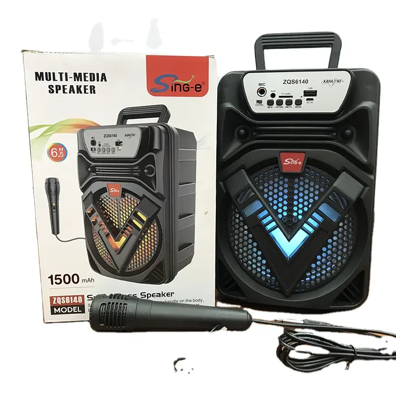 6,5 Zoll Woofer Outdoor kabellos tragbar Party Karaoke Lautsprecher mit Mikrofon Multi-Media HIFI LED buntes Licht BT Lautsprecher aktiv