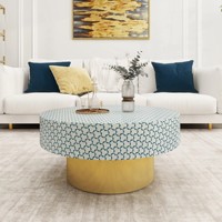 Voxhome USA Drop Shipping American Retro Elegant Living Room Furniture Bone Inlay Round Center Coffee Table Stone Panel