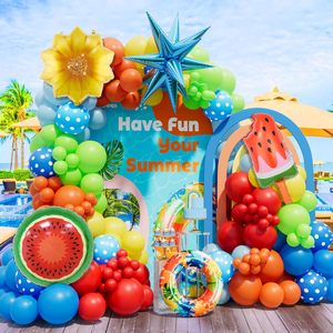 Kit de guirlande d'arche de ballons tropicaux d'été en gros, comprenant des ballons en feuille d'éclatement de pastèque <span class=keywords><strong>soleil</strong></span> et des ballons rouges et bleus - Product Image 3