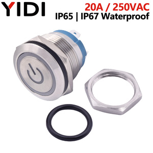 16mm 19mm 22mm 20A interruttore a pulsante in metallo impermeabile a sfera piatta a testa alta che si aggancio anello momentaneo simbolo del potere pulsante a LED - Product Image 4