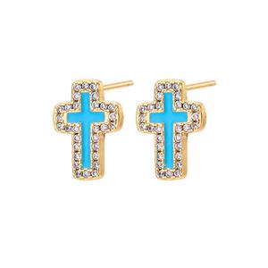 أقراط على شكل صليب مطلية بالذهب عيار 18 قيراط مع أحجار زركون، مجوهرات عصرية للزفاف والهدايا للنساء، موضة 2022 - Product Image 4