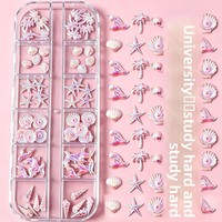 60 Breloques 3D Coquillages/Étoiles de mer/Queues de poisson/Conques/Arbres de coco pour Ongles, 12 compartiments, Adorables Accessoires d'Art Ongulaire Thème Océan Plage d'été en Résine