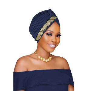 Gorro de cabeza tradicional africano con diamantes de imitación, turbante Hijab de mujeres musulmanas latinoamericanas, fabricante de sombreros de moda para venta al por mayor - Product Image 3